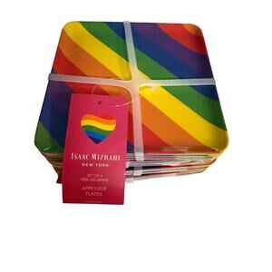 (4) Isaac Mizrahi rainbow melamine plates 6”x6” birthday Pride